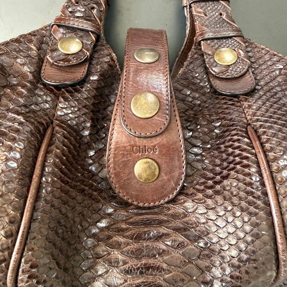 CHLOE Silverado Handbag Shoulder Bag Brown Snakeskin Leather exotic skin Y2K - Picture 6 of 12